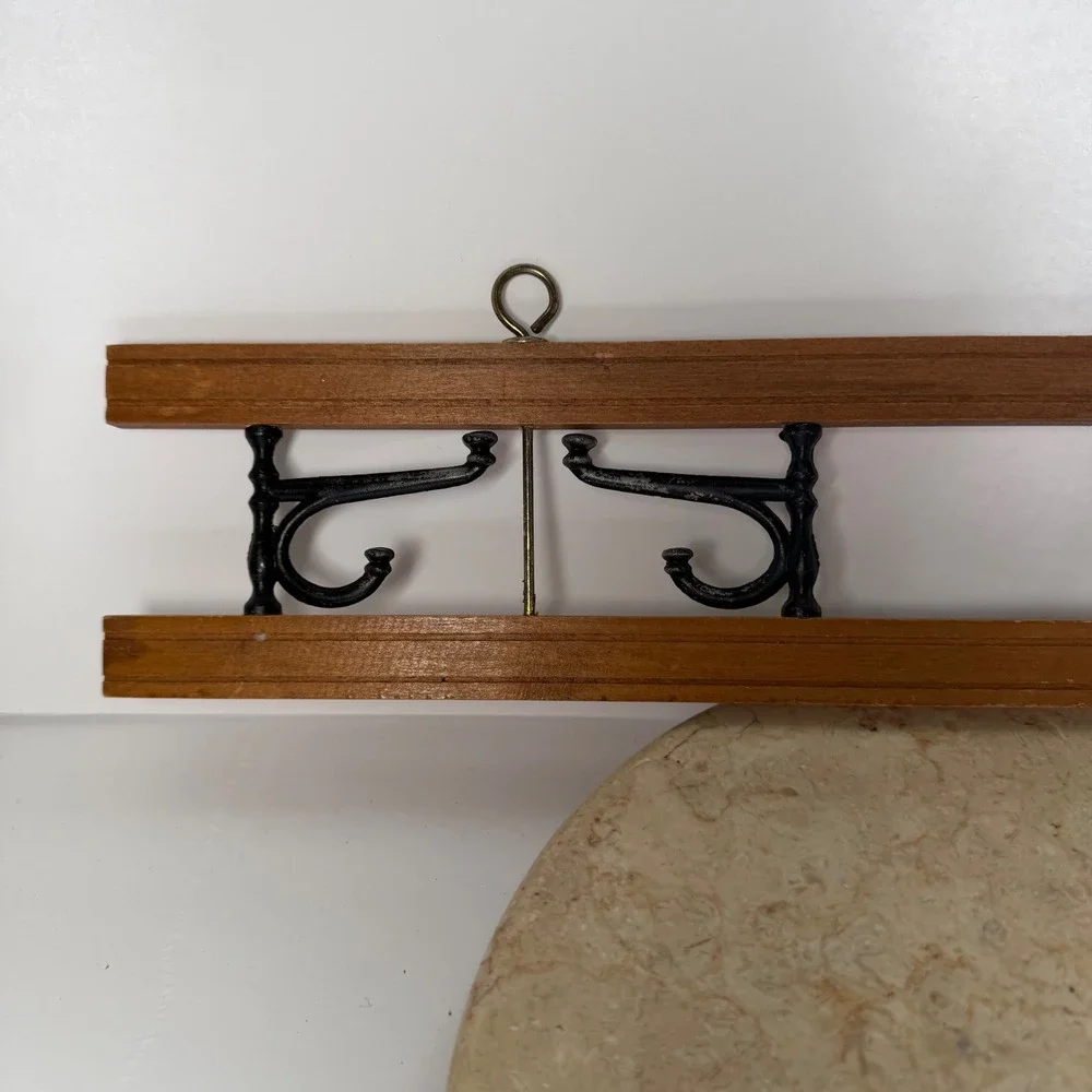 Vintage Wood Cast Iron Wall Mount Coat Rack 24